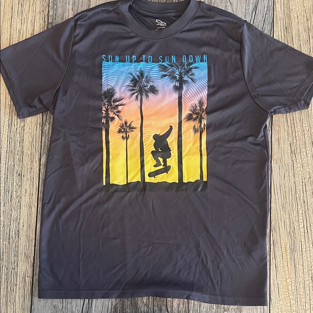 Athletic Works Black Graphic Tee with Sunset Palm Skate Print